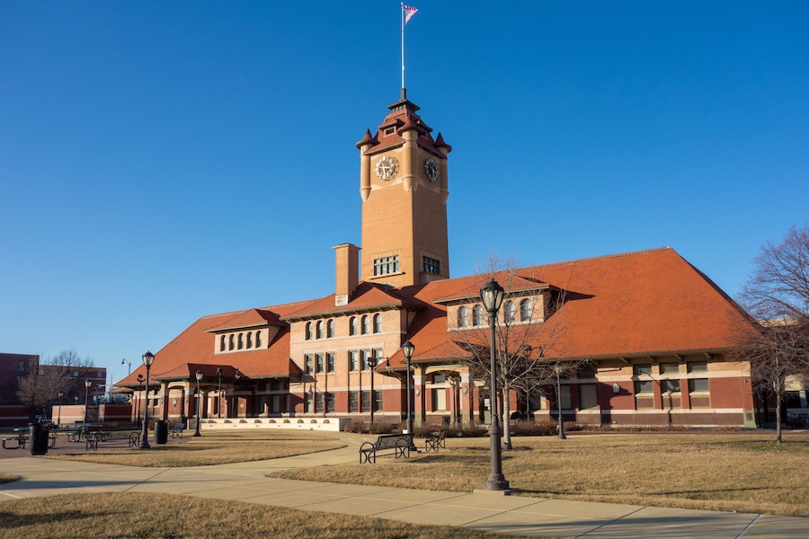 Historic Union Station train station depot in Springfield, Illinois, across from the Abraham Lincoln Presidential Library