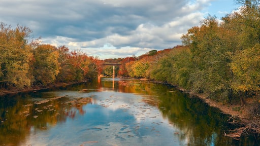 Monocacy River and a railway bridge on the background in autumn