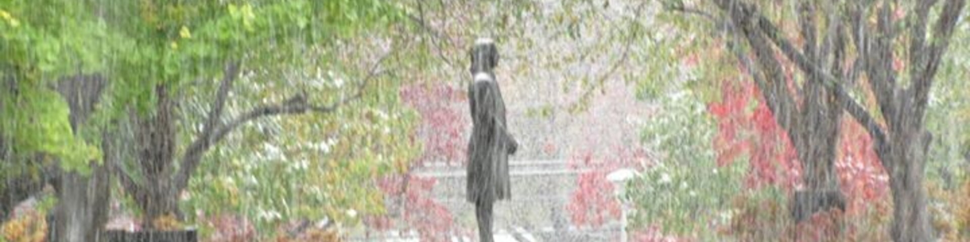 My alma mater! Visiting the college during Homecoming a few years ago (in October) and we had an early snowstorm! Jacob Albright didn't seem to care about the weather though.