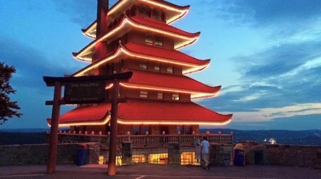 From readingpagoda.com:
'Commissioned in 1906 at a cost of $50,000 by William A. Witman, Sr. to cover his stone quarry, the Pagoda was completed in 1908. It was orginally intended to be a luxury resort atop Mt. Penn, but due to the bank foreclosure and the denial of a liquor license, Witman never opened the Pagoda. By 1910 the Pagoda and surrounding 10 acres were deeded to local business owner, Jonathon Mould and his wife, Julia (Bell). On April 21, 1911 they "sold" the Pagoda to the City of Reading for the sum of $1. Since then the Pagoda has been owned, loved and cared for by the citizens and City of Reading.'
Haha! $1