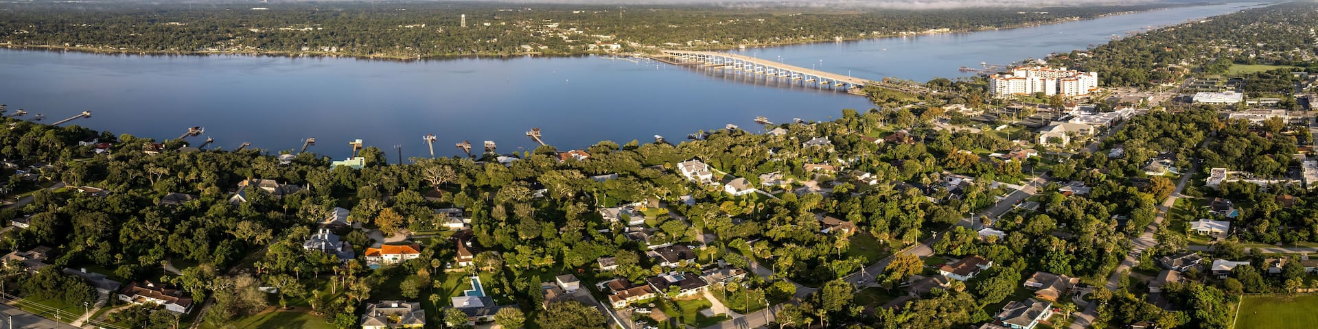 An aerial drone panoramic photo of a Ormond Beach, Florida