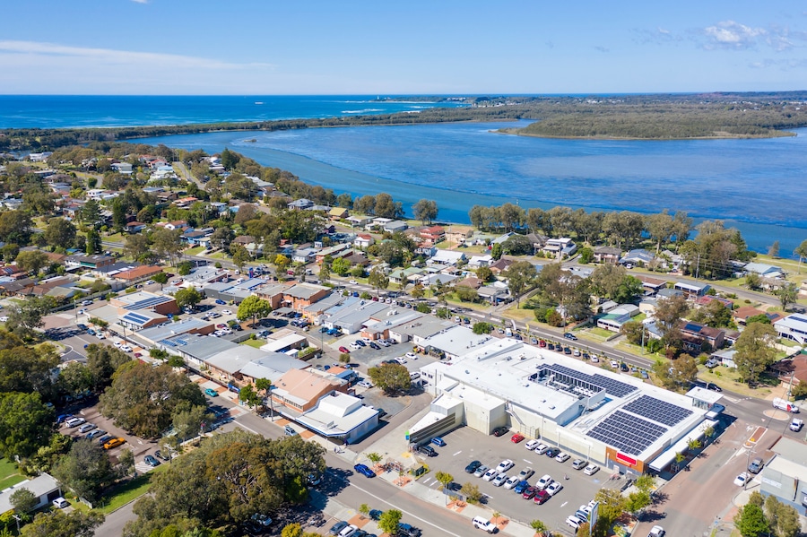 Aerial view of the township of Budgewoi in regional Australia