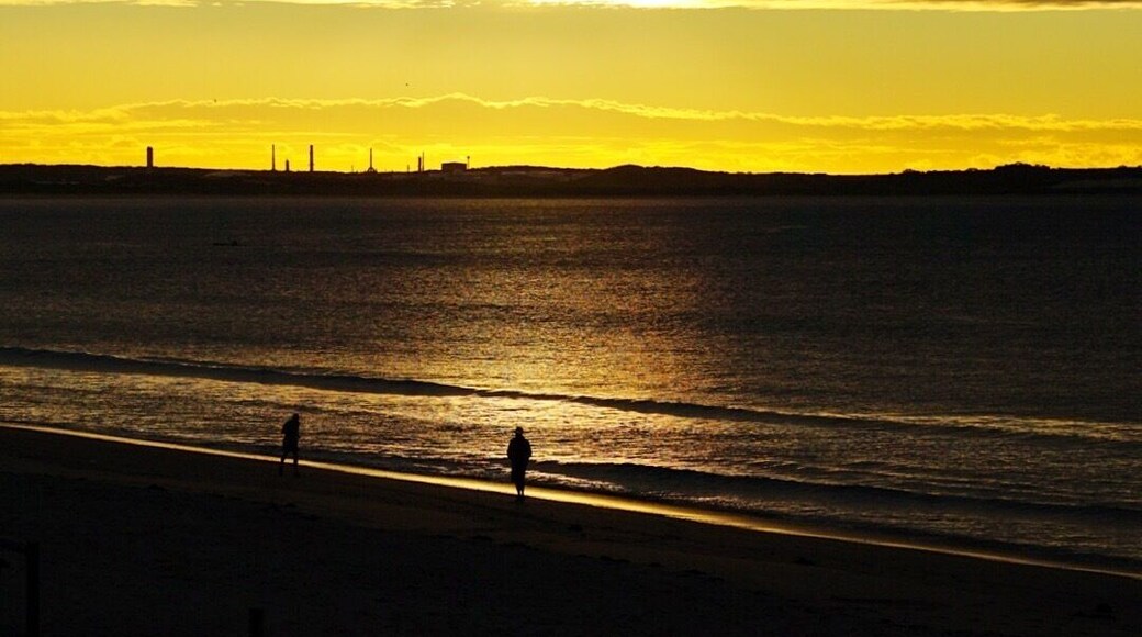 Shot at dawn of people taking their daily walk along the beach. In the distance is the now defunct petrochemical plant now in use a petrol storage facility.
This is a great part of the world worthy of inclusion in any Sydney itinerary.