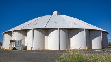Group of White Grain Silos in a Small Country Town