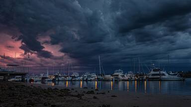 Storm clouds over Soldiers Point Marina, Port Stephens