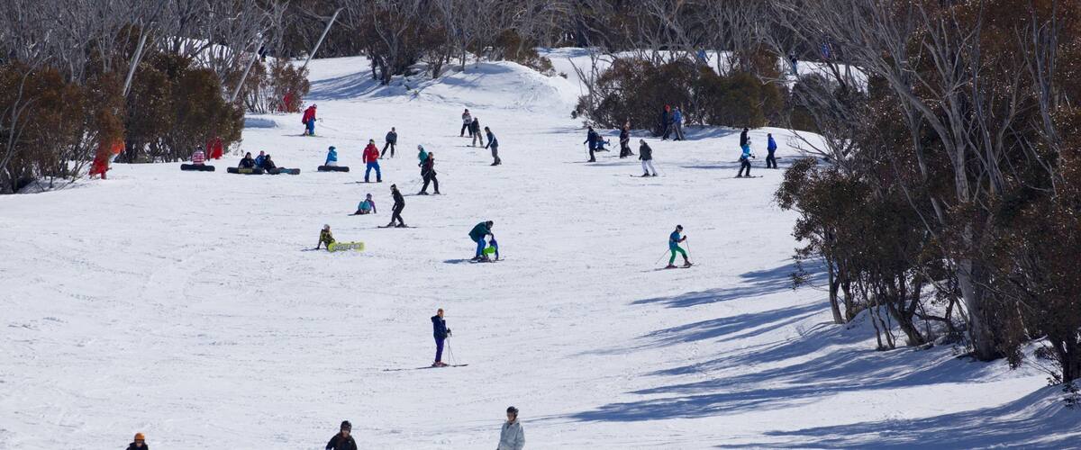 Thredbo which includes snow and snow skiing as well as a large group of people