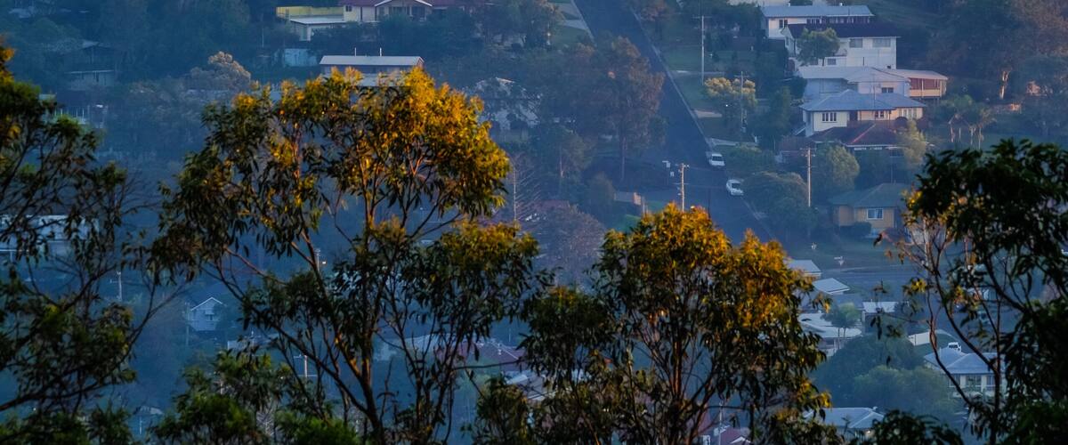 View of Brisbane city on a foggy morning from Mt Gravatt lookout