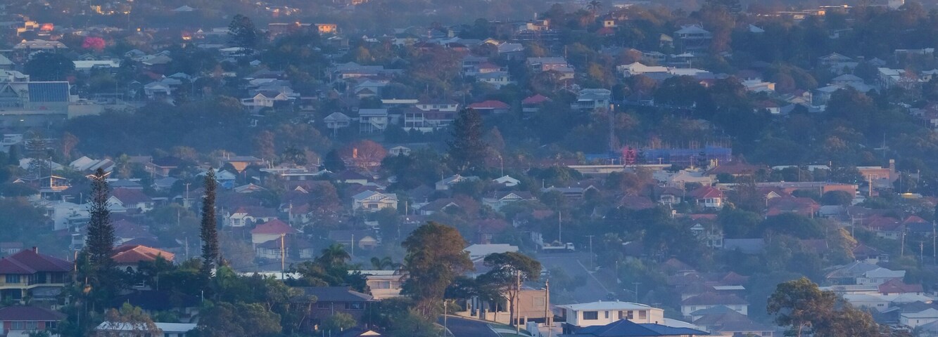 View of Brisbane city on a foggy morning from Mt Gravatt lookout