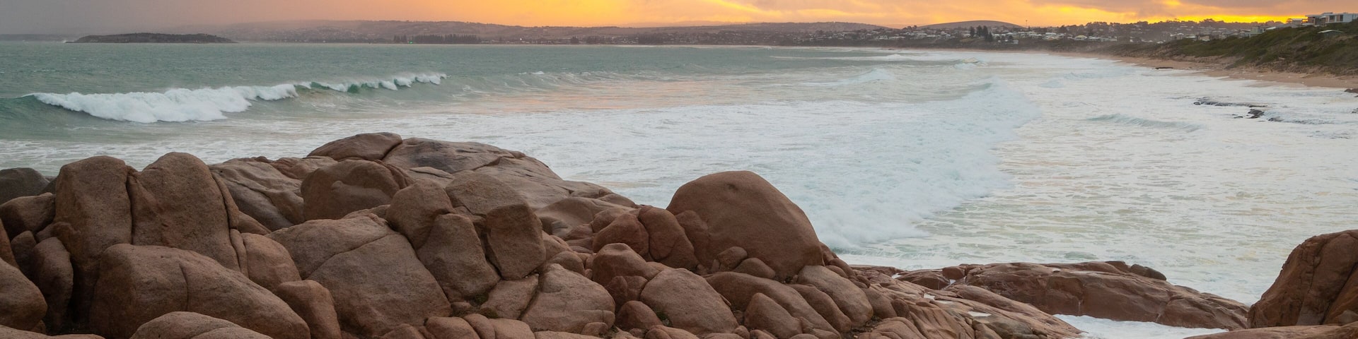 Port Elliot showing a sunset, general coastal views and rugged coastline