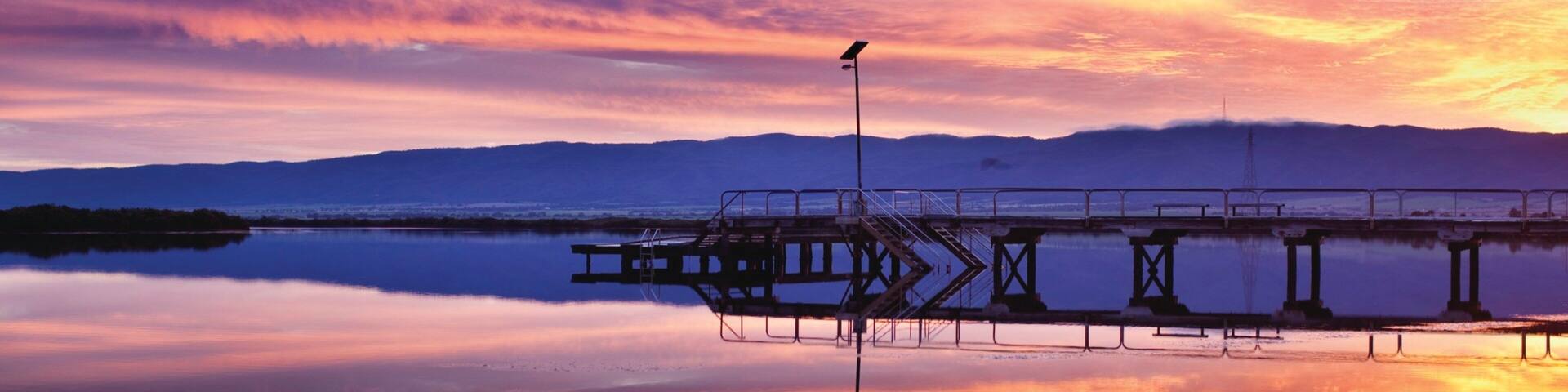 Port Pirie showing a bay or harbour, landscape views and a sunset