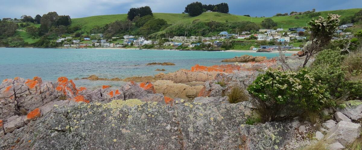 Boat Harbour ofreciendo vistas generales de la costa, una ciudad costera y costa escarpada