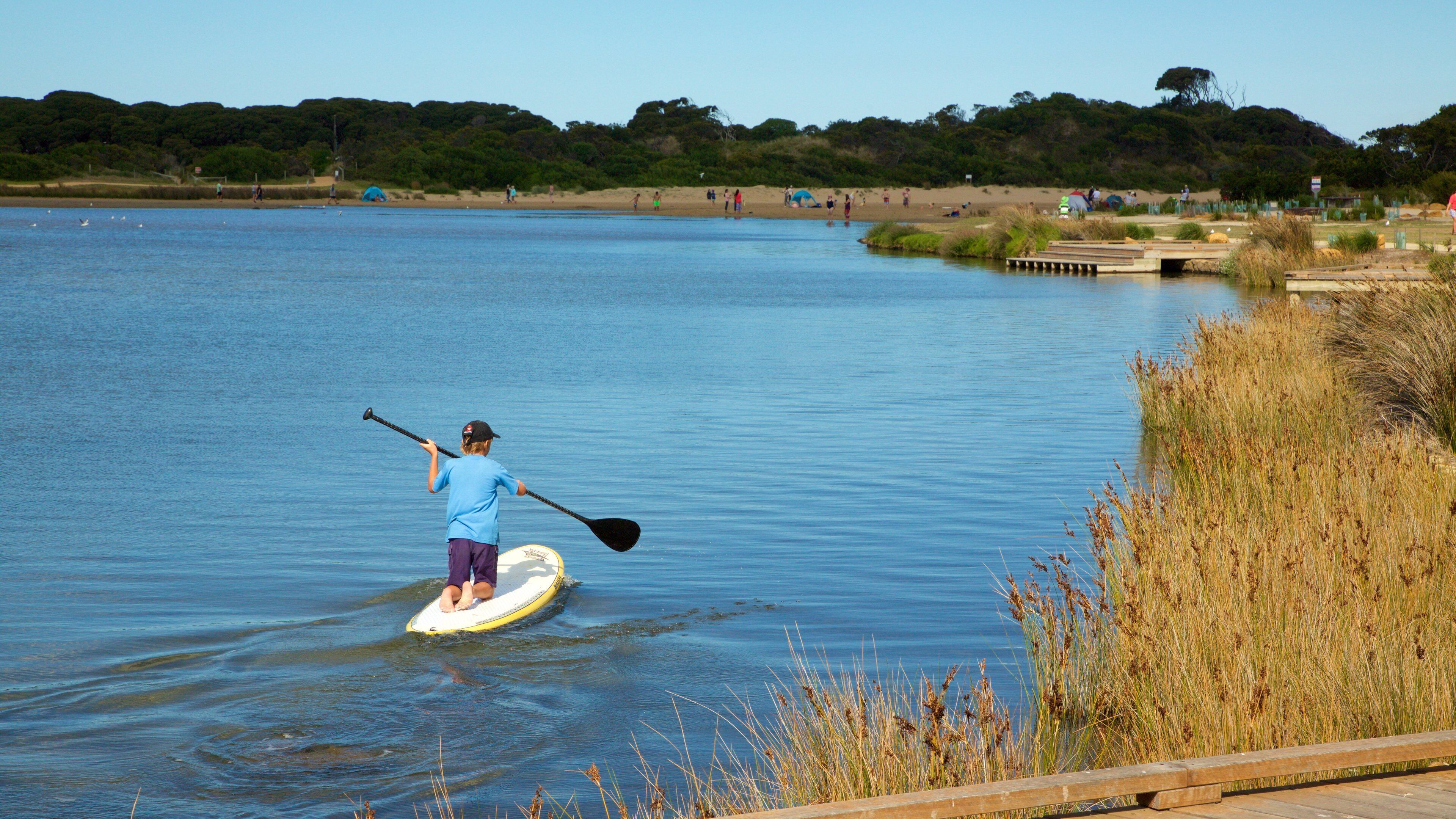 Anglesea mettant en vedette kayak ou canoë et rivière ou ruisseau aussi bien que enfant