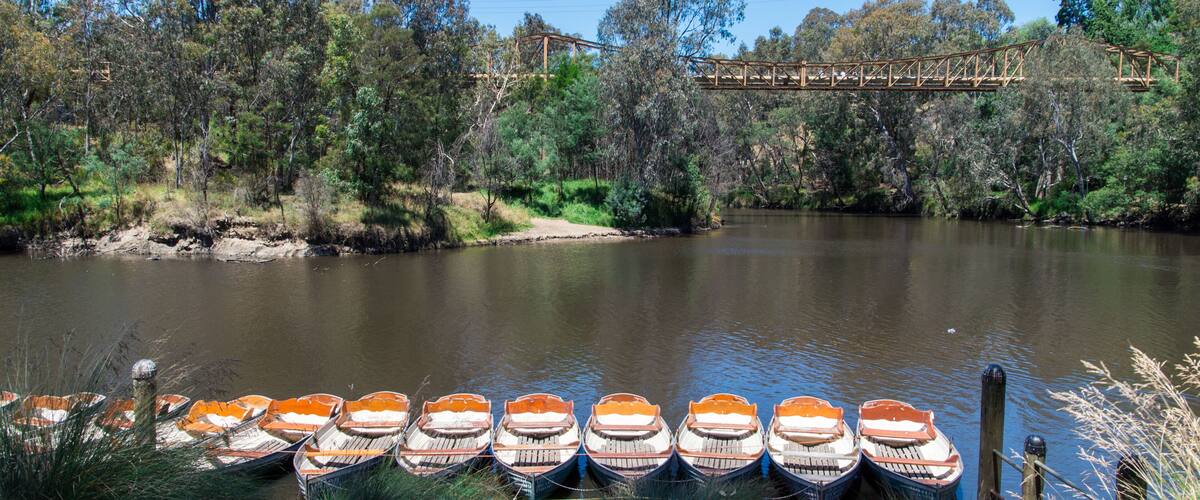 Rowboats by the bank of the Yarra River in Fairfield, Melbourne., Shutterstock ID 241577947, Purchase Order: -