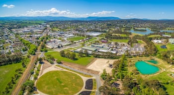 Aerial panorama of Lilydale suburb and mountains on bright sunny day. Melbourne, Australia