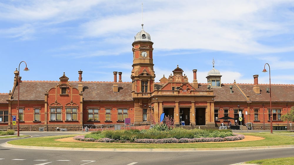 Historic railway station (built 1890) in Maryborough, Victoria, Australia.