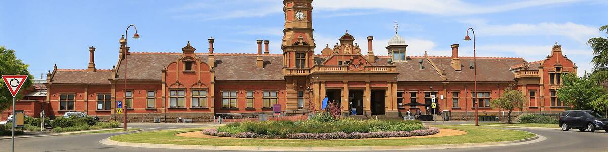 Historic railway station (built 1890) in Maryborough, Victoria, Australia.