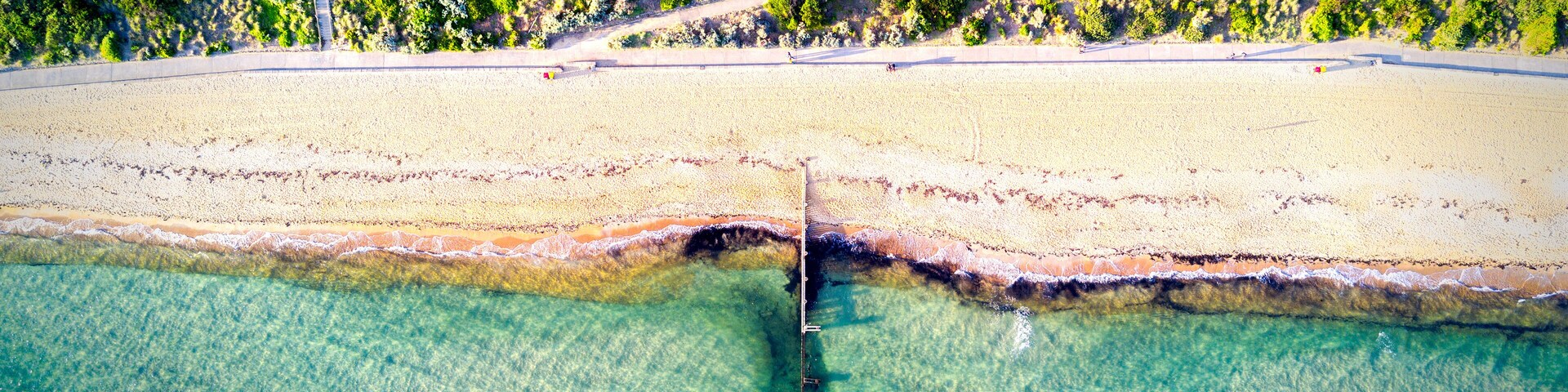 Aerial view of the Mentone beach and pier in Melbourne Australia
