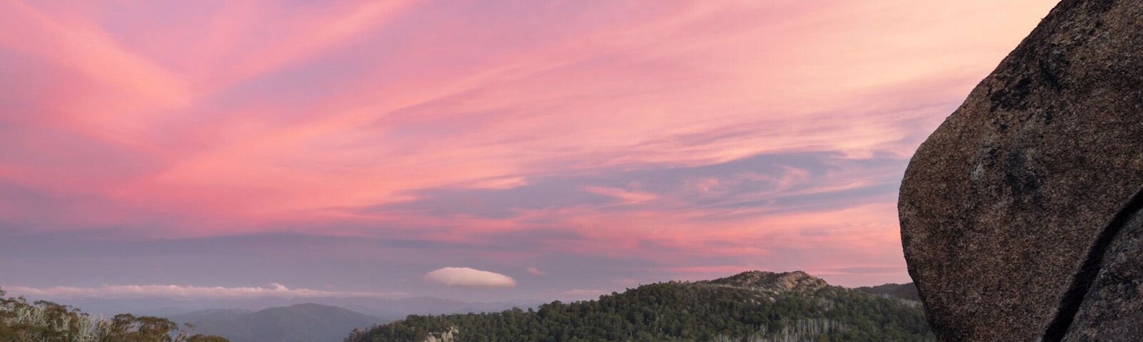 The view over Lake Catani from the Monolith on Mount Buffalo. The hike in is about 15mins from the road, make sure to bring a torch for sunrise/sunset and sturdy shoes. It is a high vantage point with no railings, so care is required, but the views are well worth it.