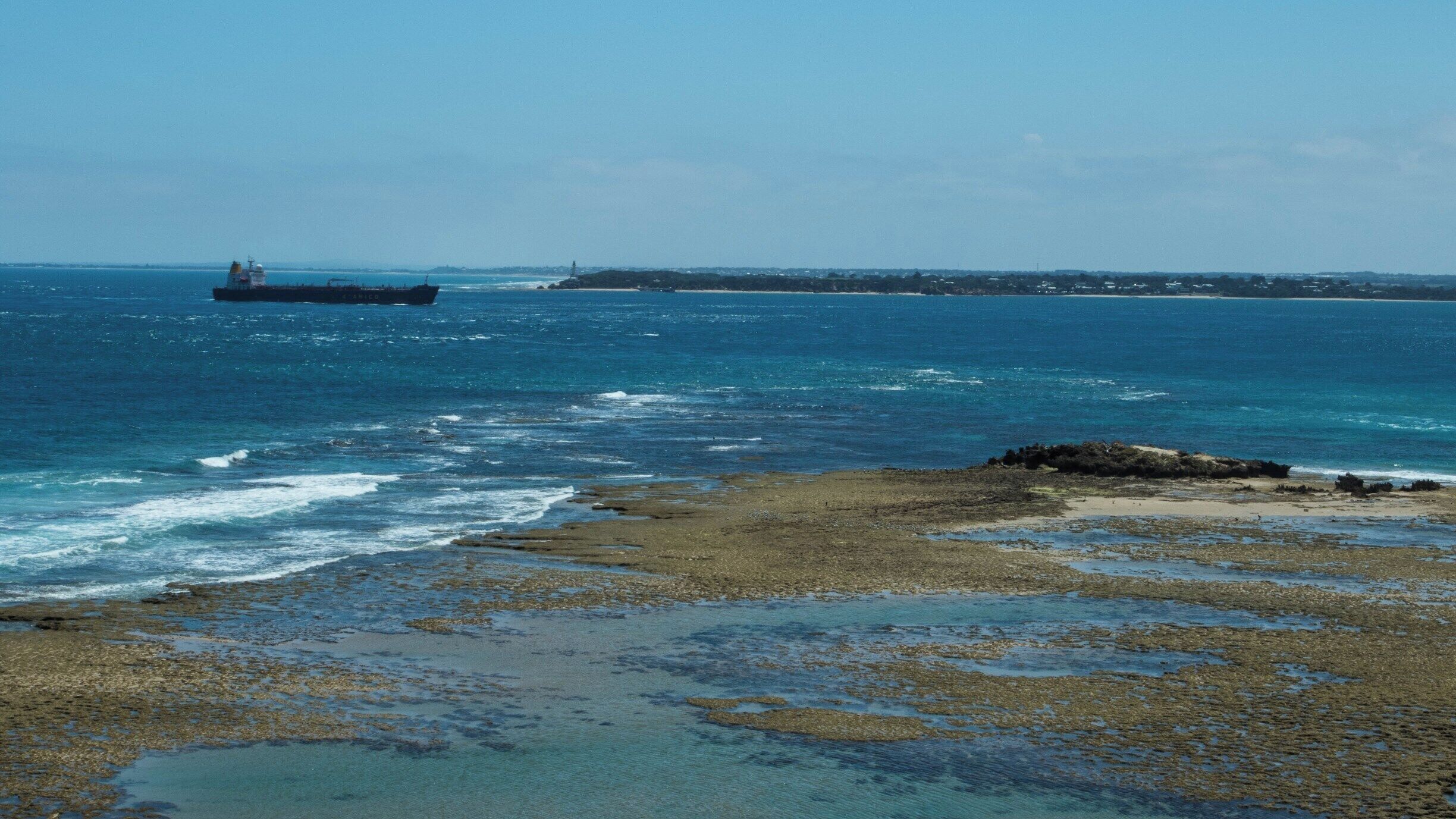 Located at the very tip of the Mornington Peninsula, Point Nepean Nation Park has a rich history that includes a quarantine station and old artillery fortifications that can be explored on foot by bike or shuttle bus. It also provide panoramic views of Port Phillip Bay, Bass Strait and the Rip at Port Phillip Heads.
This shot is the view of a ship passing through the Rip between the heads of Port Phillip Bay. There is only 1 kilometre of navigable water as coral reefs consume the remaining 2.5 kilometres between the heads.