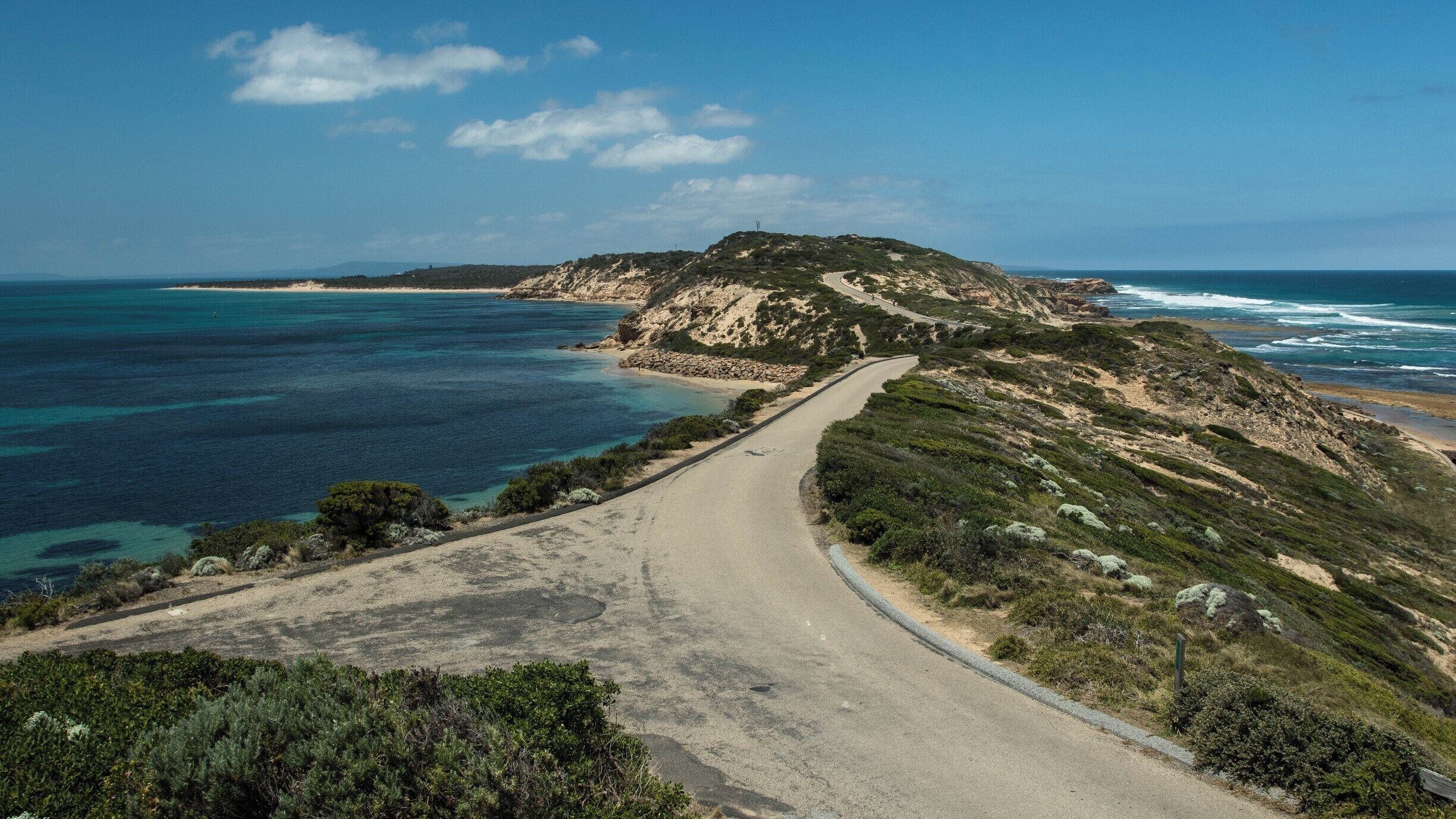 Located at the very tip of the Mornington Peninsula, Point Nepean Nation Park has a rich history that includes a quarantine station and old artillery fortifications that can be explored on foot by bike or shuttle bus. It also provide panoramic views of Port Phillip Bay, Bass Strait and the Rip at Port Phillip Heads.

This shot is the view from Fort Nepean, looking back to Fort Pearce and Eagles Nest.

