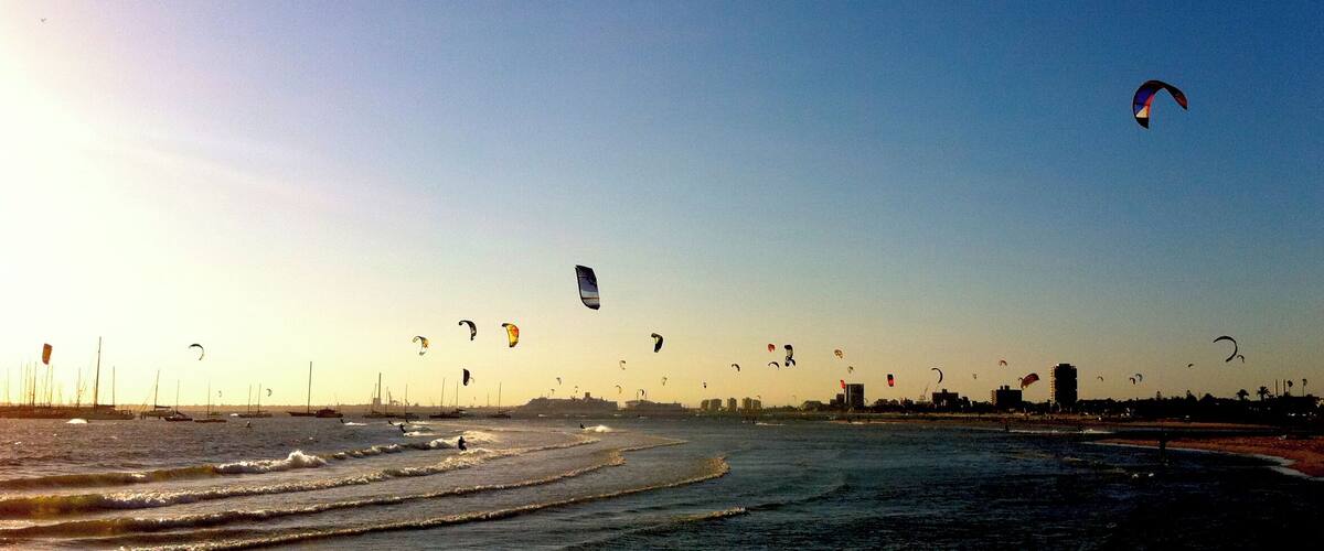 When the wind is up (which is pretty often in Melbourne) the kitesurfers descend in droves.