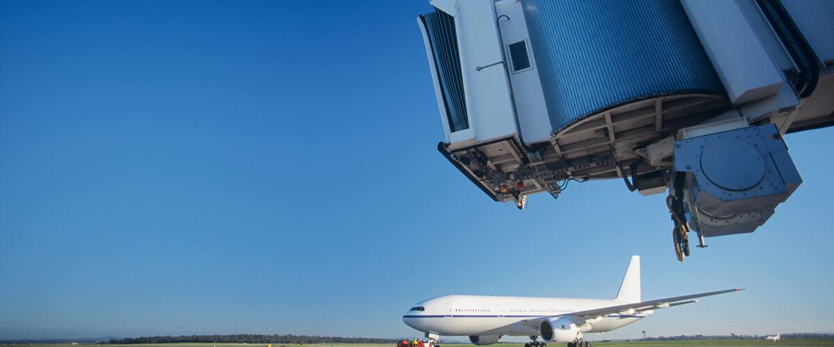 Bridge and airplane at airport Melbourne Australia