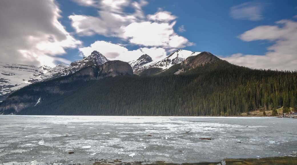 Mount fairview, partly frozen lake, Lake Louise Banff National Park, Alberta Canada