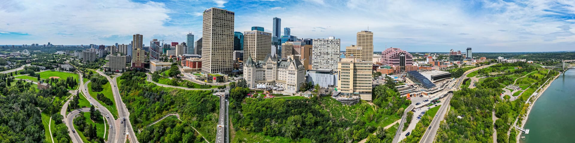 Aerial of the skyline of Edmonton, Alberta, Canada