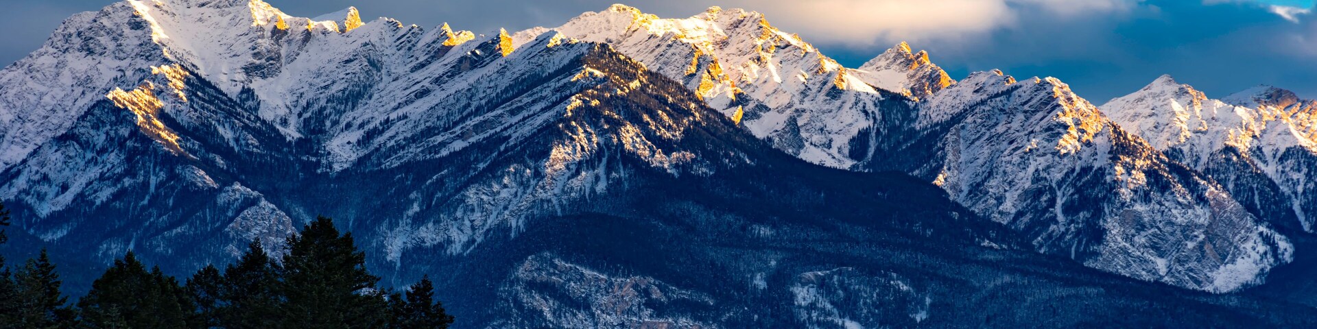 The Rocky Mountans in the setting sun near Fairmont Hot Springs British Columbia Valley in the East Kootenays in the winter
