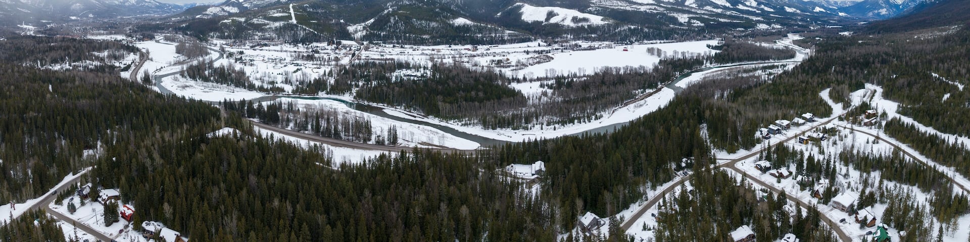 Elk Valley Fernie British Columbia Canada East Kootenay Region Winter Scene of River City and Canadian Rockies