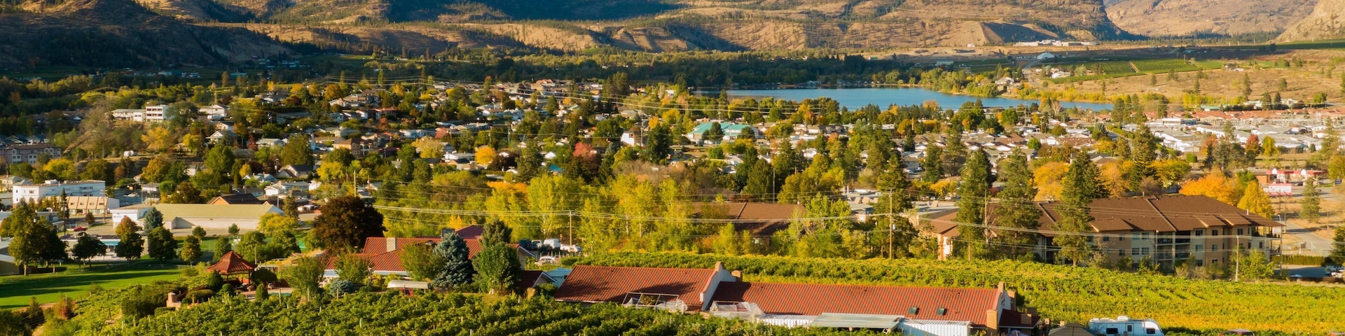 Oliver which includes a small town or village, farmland and landscape views