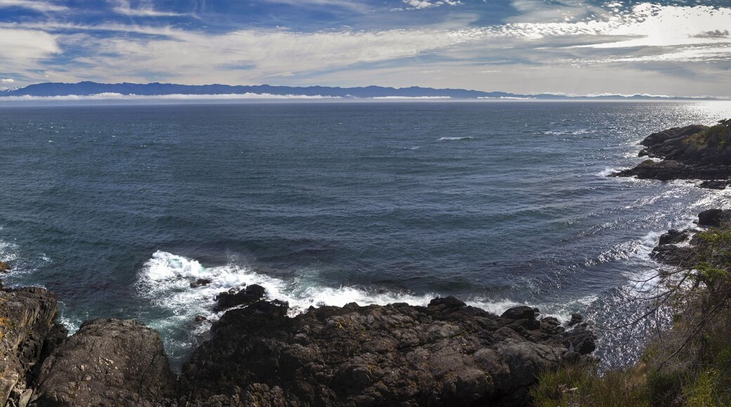 Strait of Juan de Fuca Wide Panoramic Landscape View from Great Coast Hiking Trail near Sooke, Vancouver Island British Columbia Canada