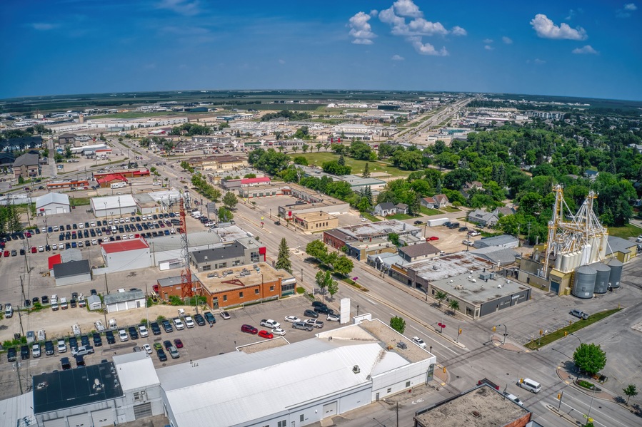 Aerial View of Steinbach, Canada which is the third largest Town in Manitoba