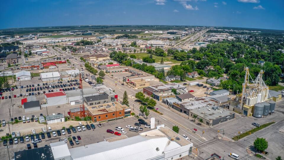 Aerial View of Steinbach, Canada which is the third largest Town in Manitoba