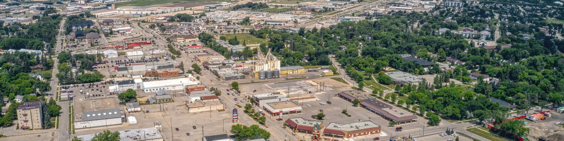 Aerial View of Steinbach, Canada which is the third largest Town in Manitoba