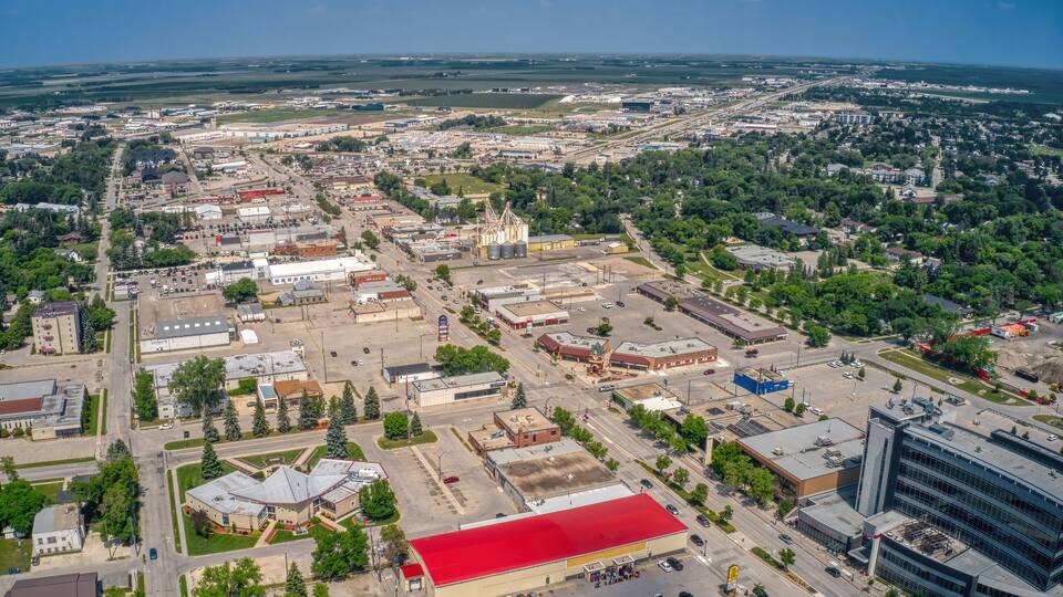 Aerial View of Steinbach, Canada which is the third largest Town in Manitoba