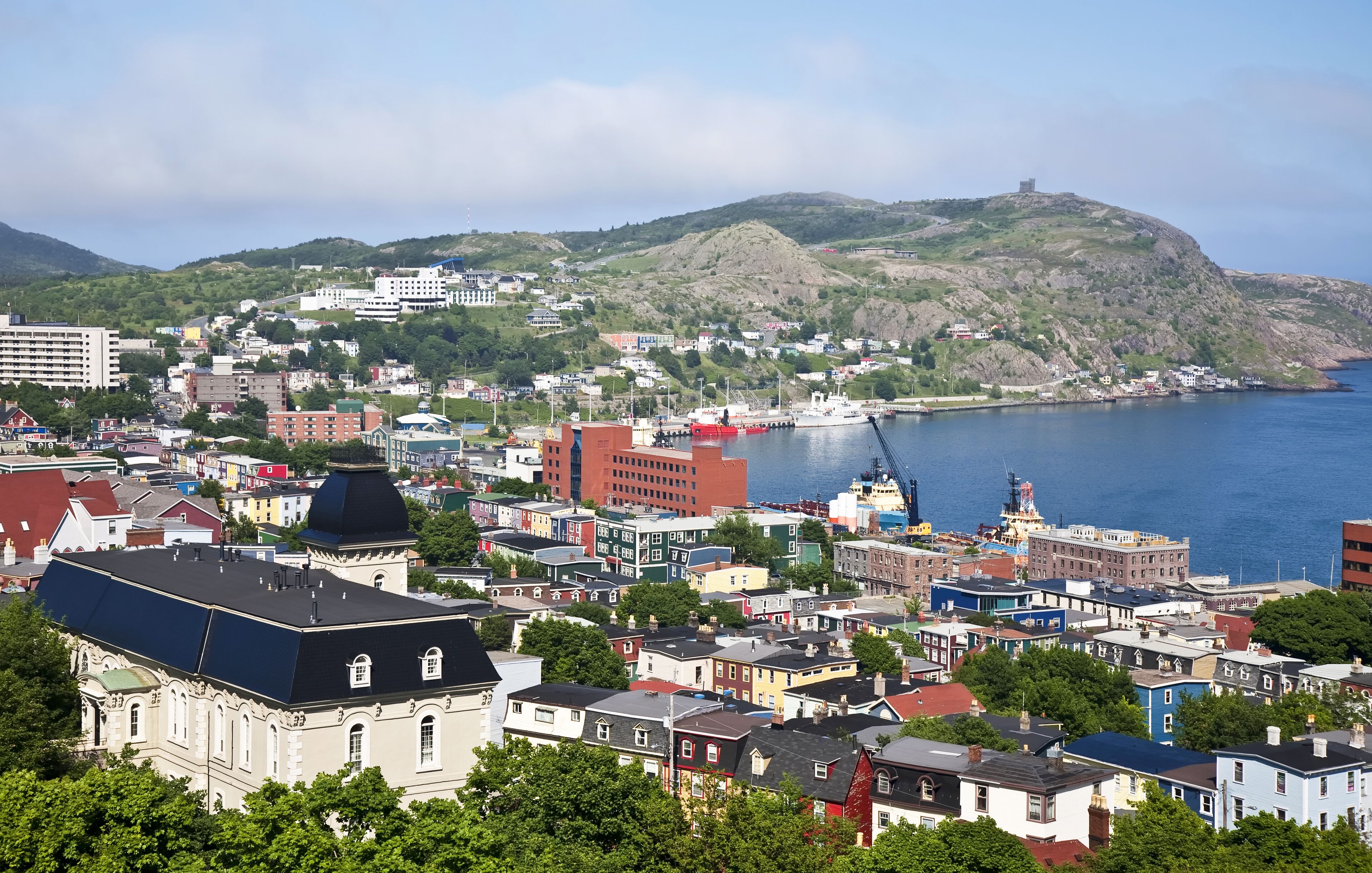 View of St. John's, Newfoundland, the harbor and Signal Hill.