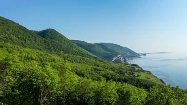 A panoramic view of the Cape Breton Islands along the world famous and most scenic Cabot Trail route, Cape Breton, Nova Scotia.