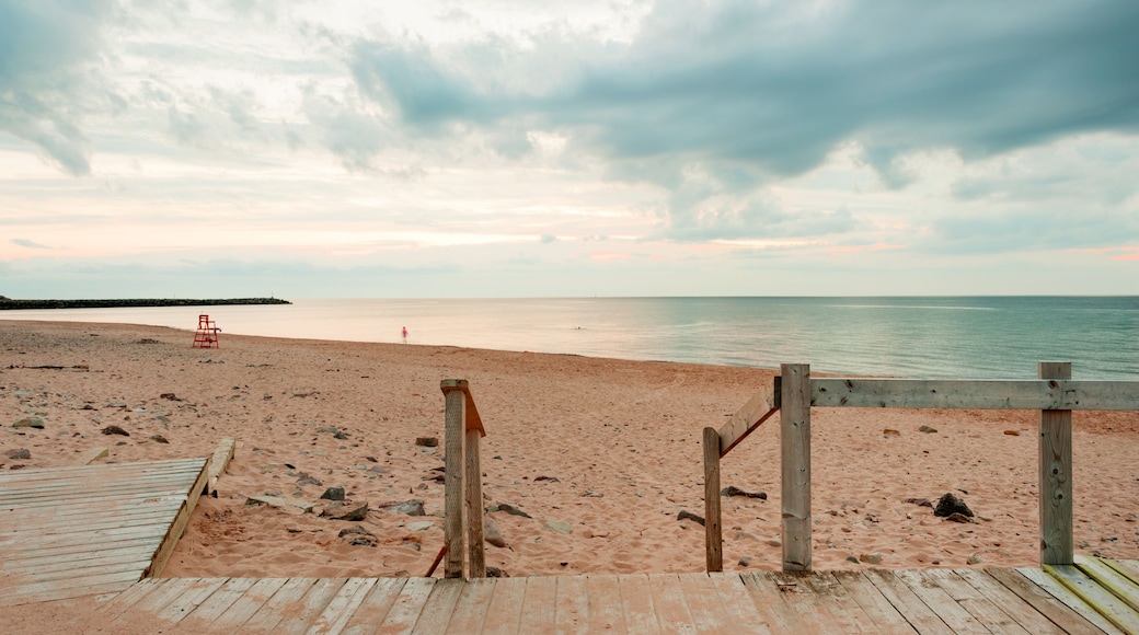 Boardwalk of the Inverness beach at sunset, Nova Scotia, Canada