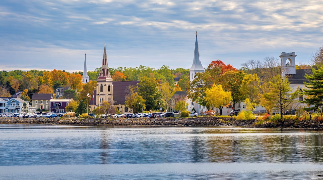 The three iconic churches (Anglican, Lutheran and United) of Mahone Bay Nova Scotia, Canada
