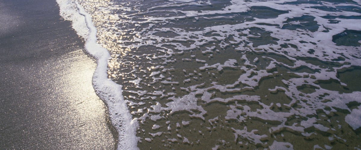 A beach with waves gently lapping onto the shore.
