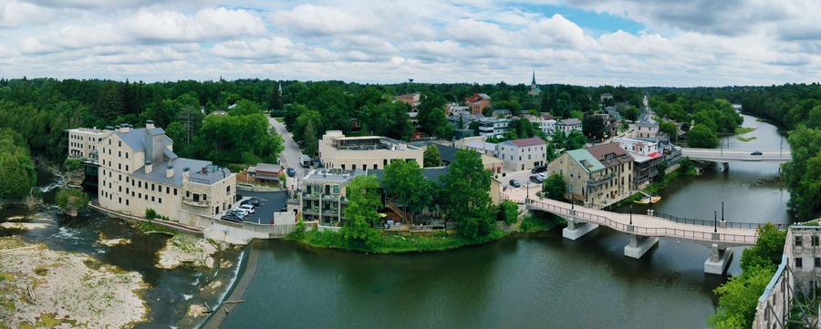 Aerial of Elora, Ontario, Canada