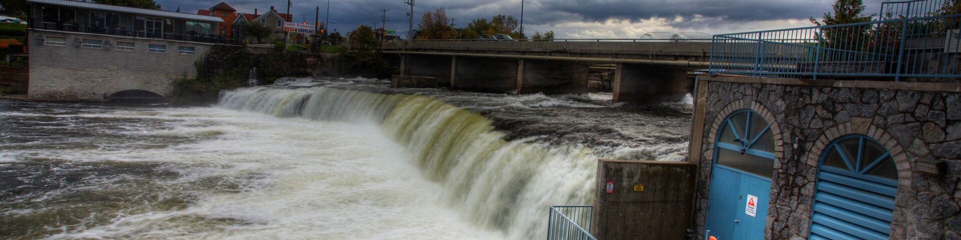 Fenelon Falls in Ontario, Canada with storm clouds