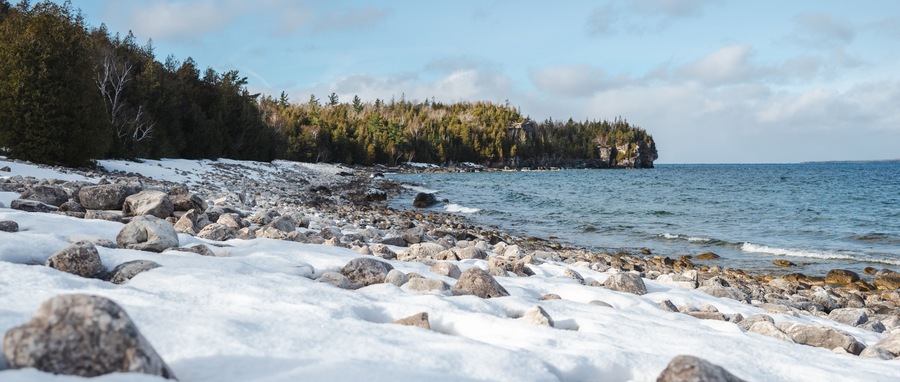 Winter Coastal Scenery at Bruce Peninsula National Park on Georgian Bay, Ontario, Canada