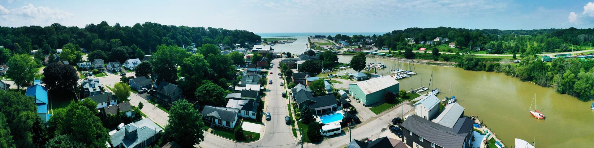 Aerial panorama of Port Stanley, Ontario, Canada
