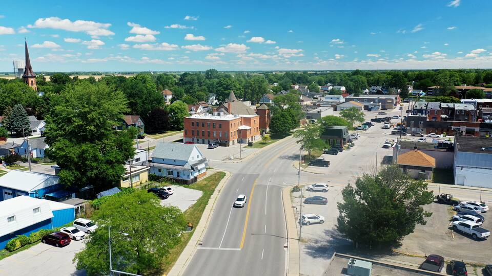 Aerial of downtown Wallaceburg, Ontario, Canada