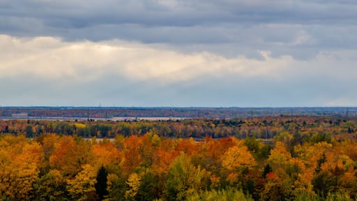 Gault Natural reserve, Canada - October 5 2018: Panoramic autumn view from the top of the Gault Natural Reserve in Quebec