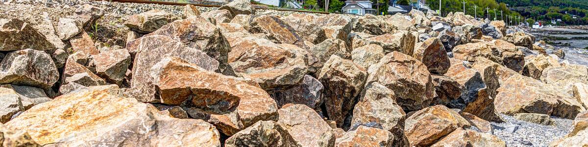 Saint Lawrence river with cityscape or skyline of Saint-Irenee, Quebec, Canada in Charlevoix region