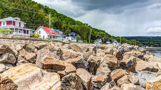 Saint Lawrence river with cityscape or skyline of Saint-Irenee, Quebec, Canada in Charlevoix region