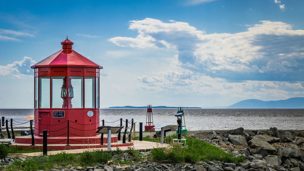 Red light located in the marina of St Jean Port Joli (Quebec, Canada), with a great view on the St Lawrence river